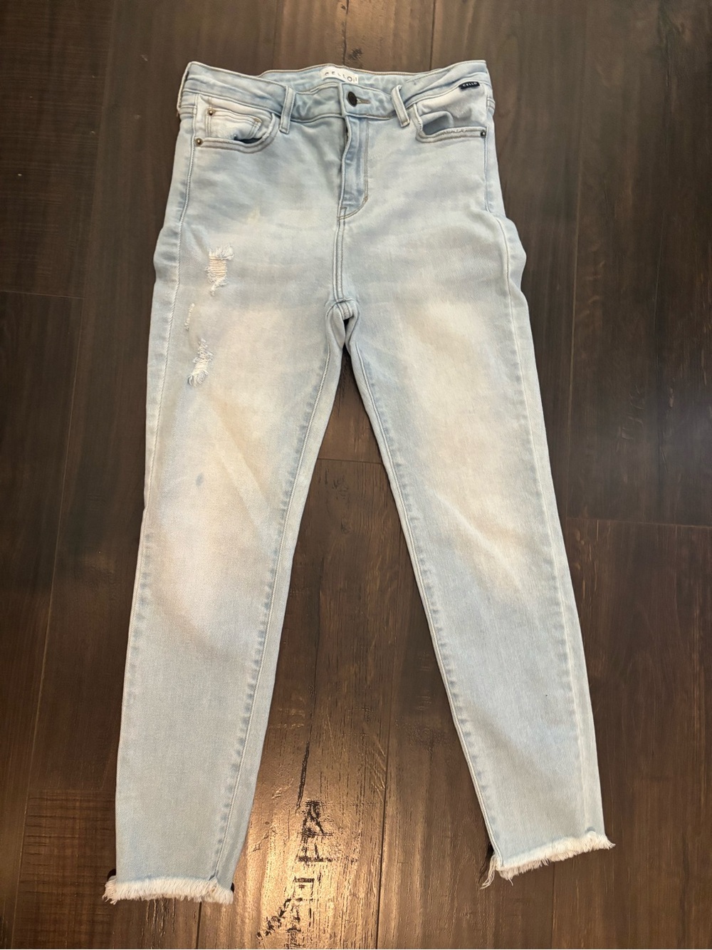 Cello Light Blue Ankle Skinny Jeans with Frayed Hem